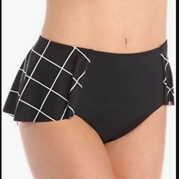 Spanx Black White Geometric Flirty Skirted Swim Bottom Modest SZ 14 NWT Ruffled - Picture 1 of 15